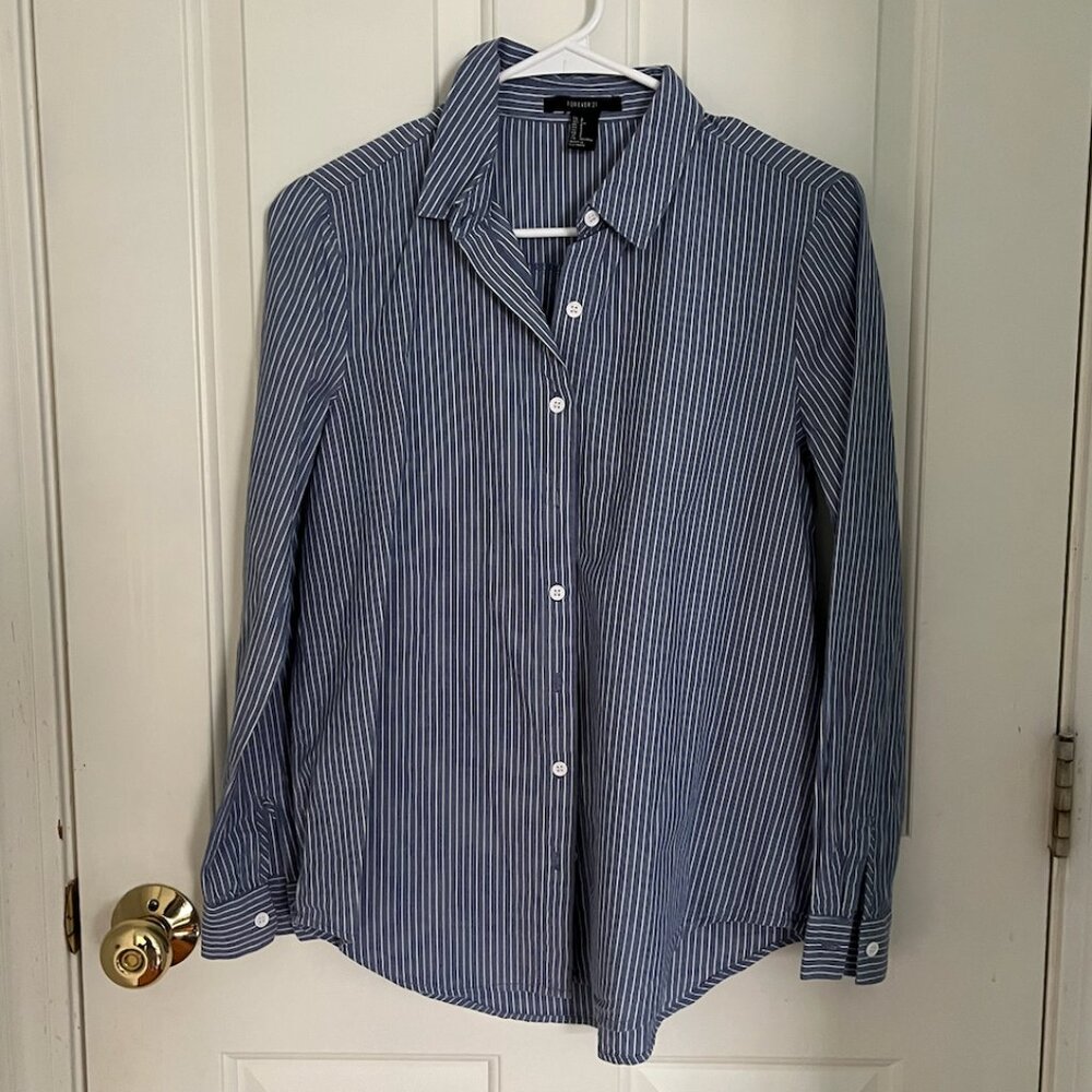 Forever 21 Blue Striped Button Up Shirt